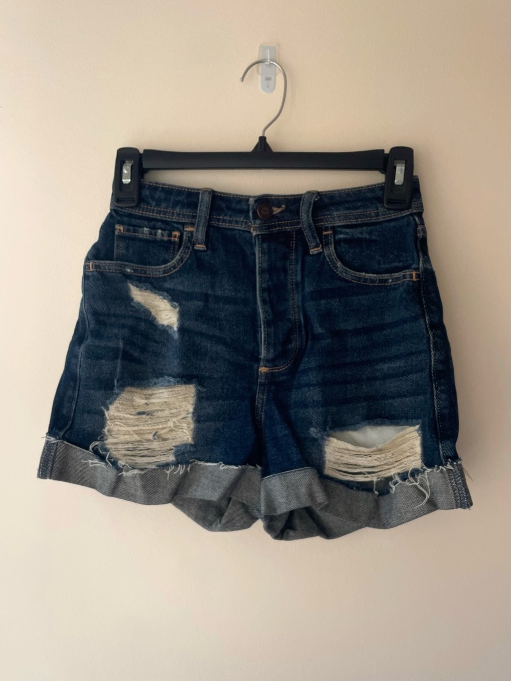 Hollister Dark Blue Distressed Denim Shorts